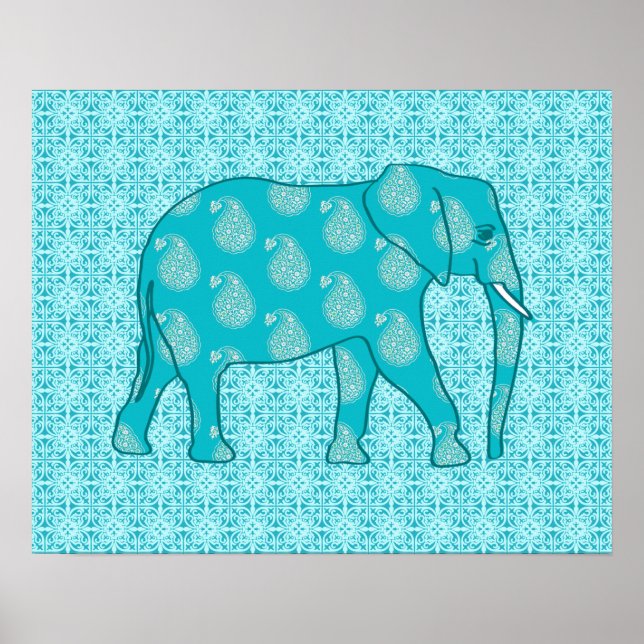 Affiche Paisley - bleu turquoise et aqua (Devant)