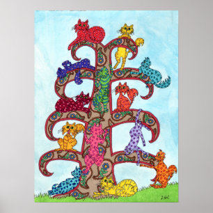 Affiche Paisley Cat Tree of Life