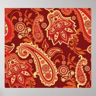 Affiche Paisley, fleurs : motif sans couture décorative