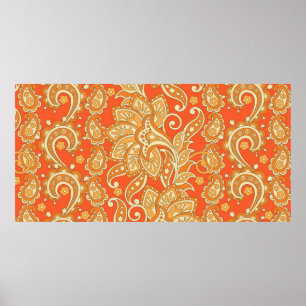 Affiche Paisley Floral ethnique sans couture Motif. Arabe