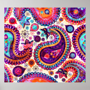 Affiche Paisley Floral Indian Ornement sans fil