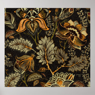 Affiche Paisley floral indien, motif sans couture ethnique