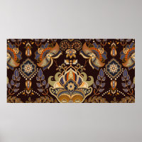 Paisley floral seamless pattern. Dark backdrop wit