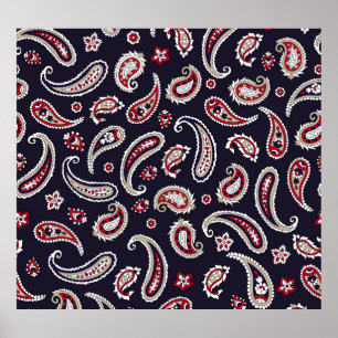 Affiche Paisley indien traditionnel, motif de marine.
