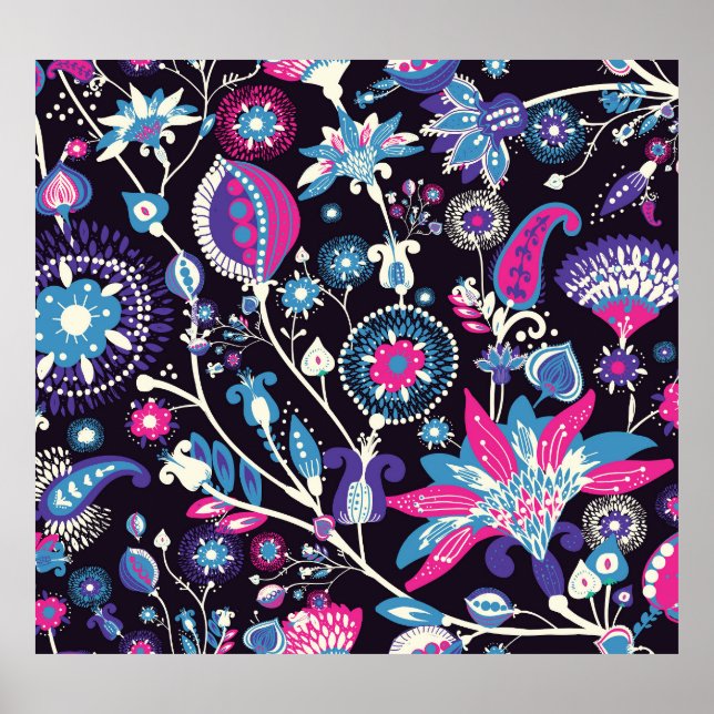 Affiche Paisley moderne : motif traditionnel oriental. (Devant)