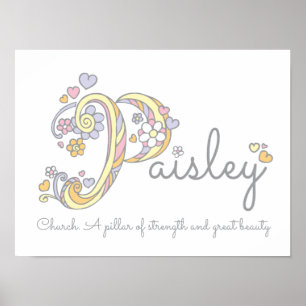 Affiche Paisley monogram art filles nom et signification a