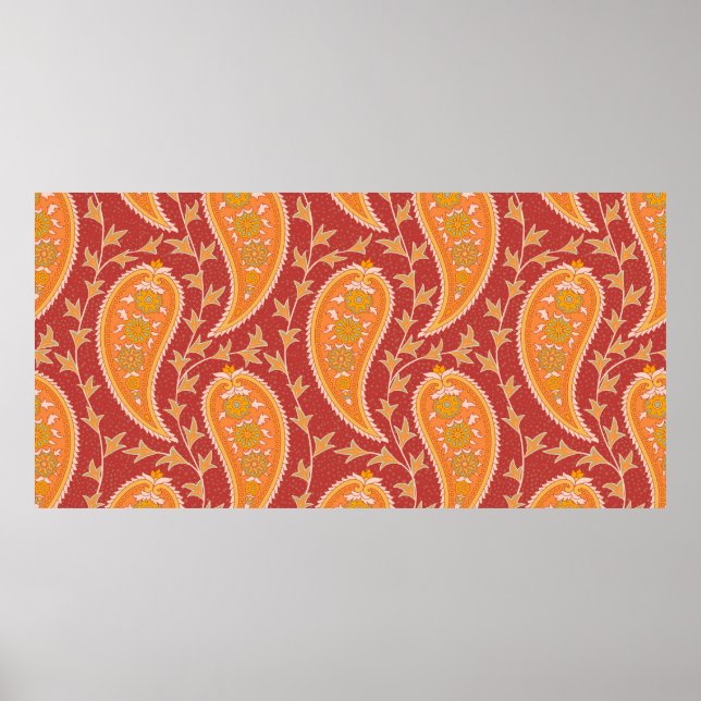 Affiche Paisley motif. Concombre turc. Maroon-orange c (Devant)