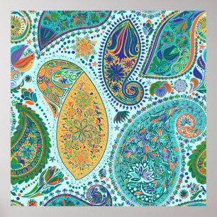 Affiche Paisley motif floral vintage motif ethnique sans c