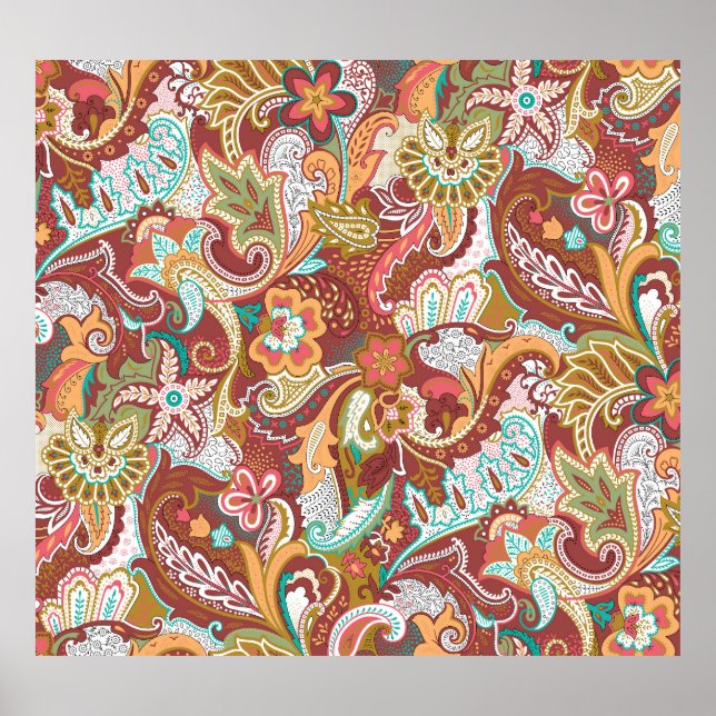 Affiche Paisley sans couture : motif arrière - plan élégan (Devant)