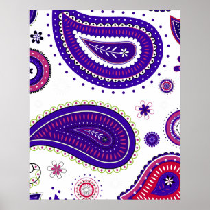 Affiche Paisley violet , motif de fleurs coloré