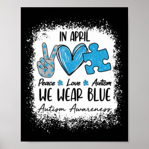 Affiche Paix Aime L'Autisme En Avril Nous Portons Le Bleu