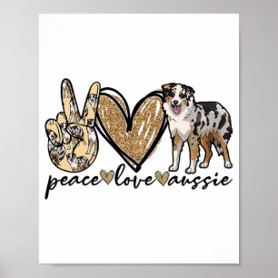 Affiche Paix, Amour, Aussie, Chien Berger Australien, Anim