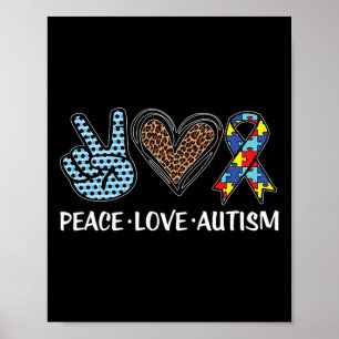 Affiche Paix Amour Autisme Puzzle Pièces Ruban Autisme Awa