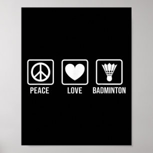 Affiche Paix Amour Badminton Joueur de Badminton Navette S