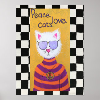 Affiche Paix, amour, chats. -