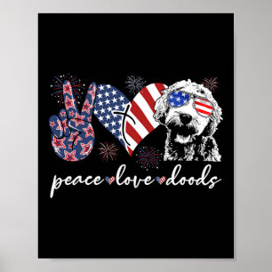 Affiche Paix Amour Doods Goldendoodle Drapeau Usa Doodle 4