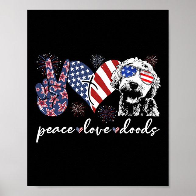 Affiche Paix Amour Doods Goldendoodle Drapeau Usa Doodle 4 (Devant)
