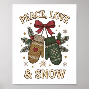 Affiche Paix Amour Et Neige Mitaines Hivernales Tricotées