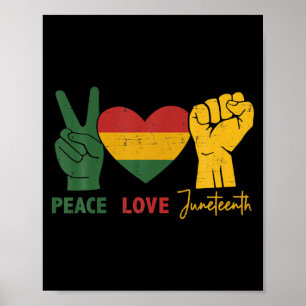 Affiche paix amour Juneteenth avec cœur de drapeau africai