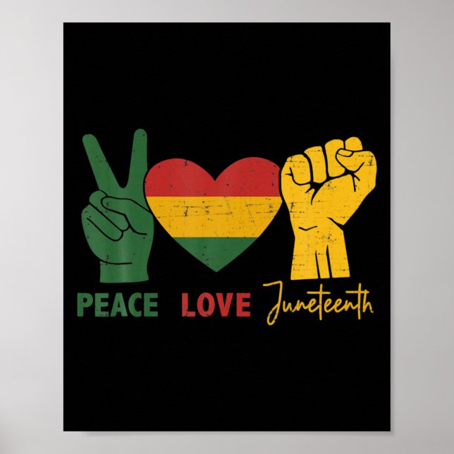 Affiche paix amour Juneteenth avec cœur de drapeau africai (Devant)