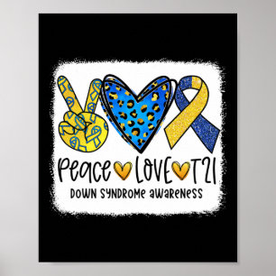 Affiche Paix Amour T21 Cure Bleu Jaune Syndrome de Down Se