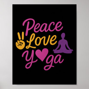 Affiche Paix Amour Yoga Écriture Graphique Magenta Or