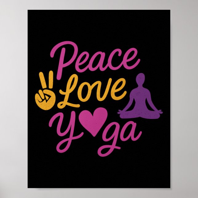 Affiche Paix Amour Yoga Écriture Graphique Magenta Or (Devant)