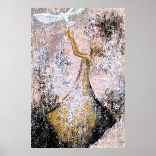 Affiche Paix - Colombe Blanche - Liberté - Peinture Abstra (Devant)