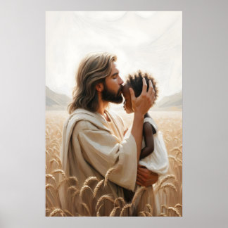 Affiche Paix en Christ Jésus et enfant noir Art chrétien W