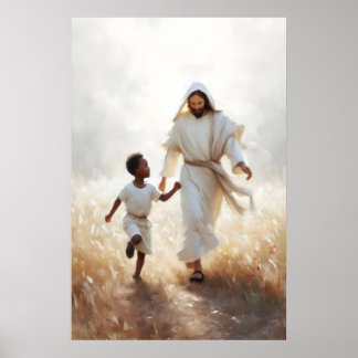 Affiche Paix en Christ Jésus et Enfant Noir Art Chrétien W