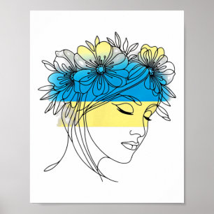 Affiche Paix en fleurs Profil féminin Ukraine 1