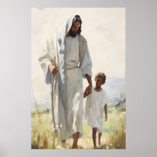 Affiche Paix en Jésus-Christ et enfant noir chrétien
