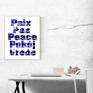 Affiche Paix en plusieurs langues Cœurs bleus