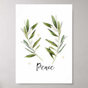 Affiche PAIX feuille d'olivier Noël Vacances