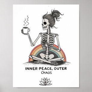 Affiche Paix intérieure Chaos extérieur Squelette Café Hal