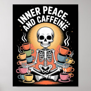 Affiche Paix intérieure et caféine Design de yoga de squel
