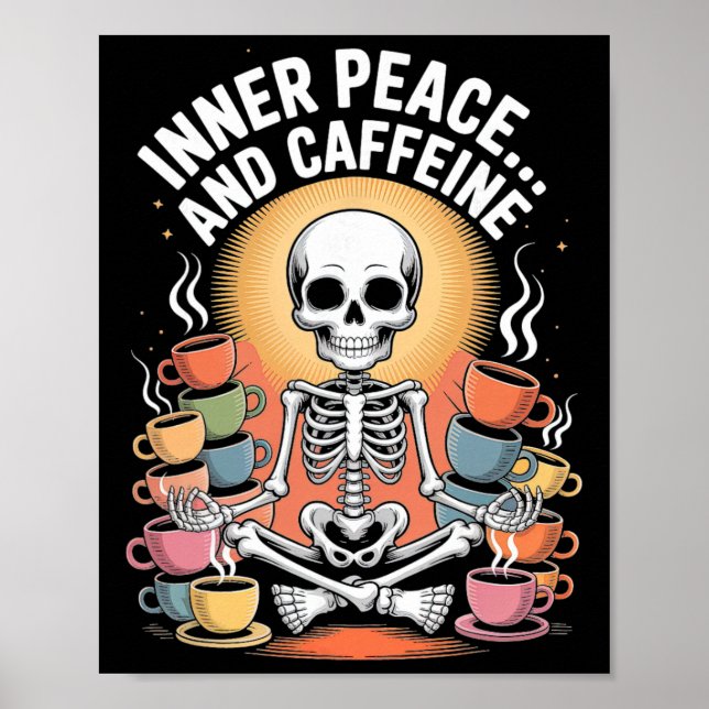 Affiche Paix intérieure et caféine Design de yoga de squel (Devant)