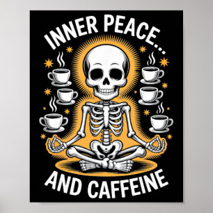 Affiche Paix intérieure et design de yoga squelette de caf