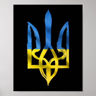 Affiche Paix pour l'Ukraine vintage trident soutien ukrain