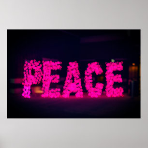 AFFICHE PAIX ROSE SIGNE NEON LIGHT