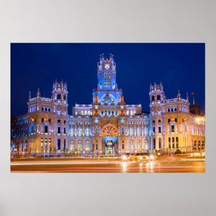 Affiche Palacio de Comunicaciones à la nuit à Madrid