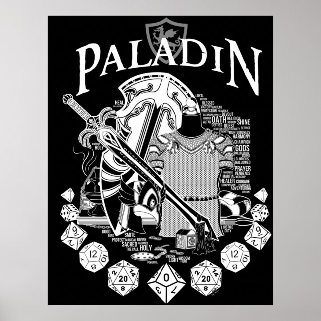 Affiche Paladin de la série RPG - Texte blanc (Devant)