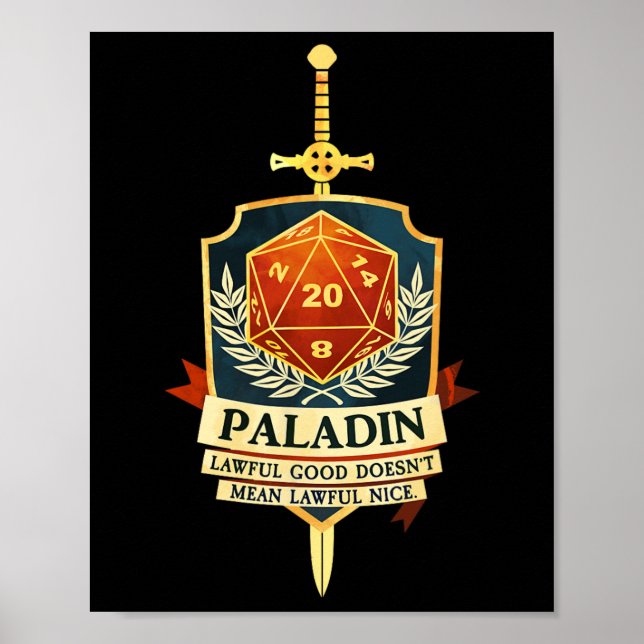Affiche Paladin Fantastique Jdr Jrt Gamer Vêtements  (Devant)