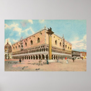 Affiche Palais des Doges vintage de Venise d'aquarelle