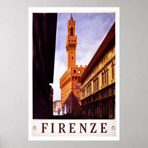 Affiche Palazzo Vecchio, Florence, Italie Vintage voyage