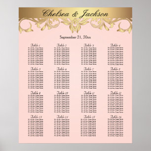 Affiche Pale Blush et Gold Design - 16 Seating Chart