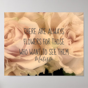 Affiche pale pink roses photography with  Matisse quote