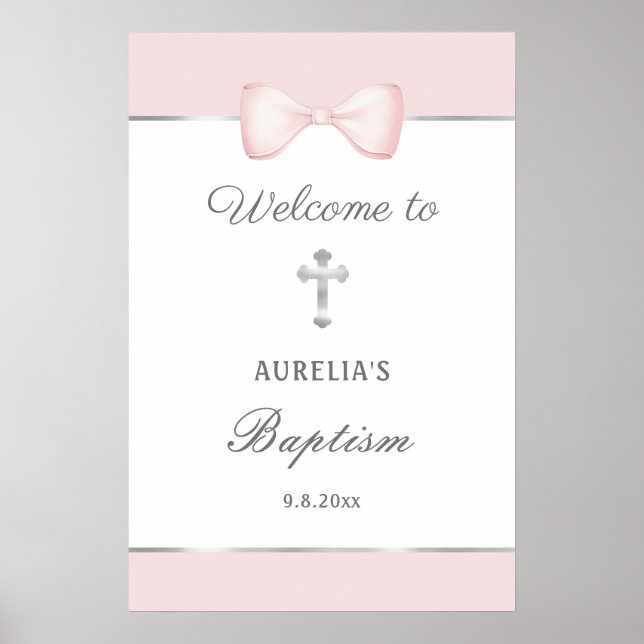 Affiche Pale Rose Bow Baptême Bienvenue (Devant)