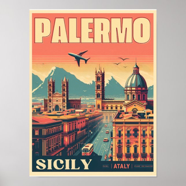 Affiche Palerme sicilienne Italie cadeaux souvenirs vintag (Devant)