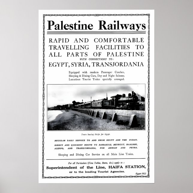 Affiche Palestine Railways Gare de Haïfa Voyage (Devant)
